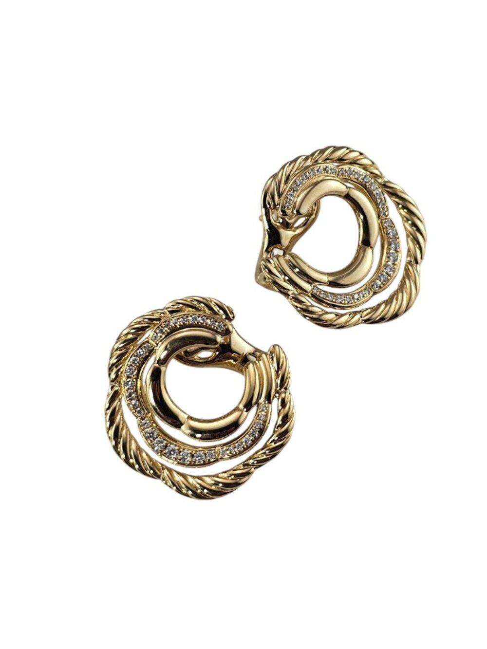 David Yurman 18K Yellow Gold Diamond Cable Earrings #25712 - Picture 2 of 7